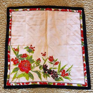 Vintage Thai Thailand 100% Silk Scarf Floral Pink Background Black Edge 34"x34"